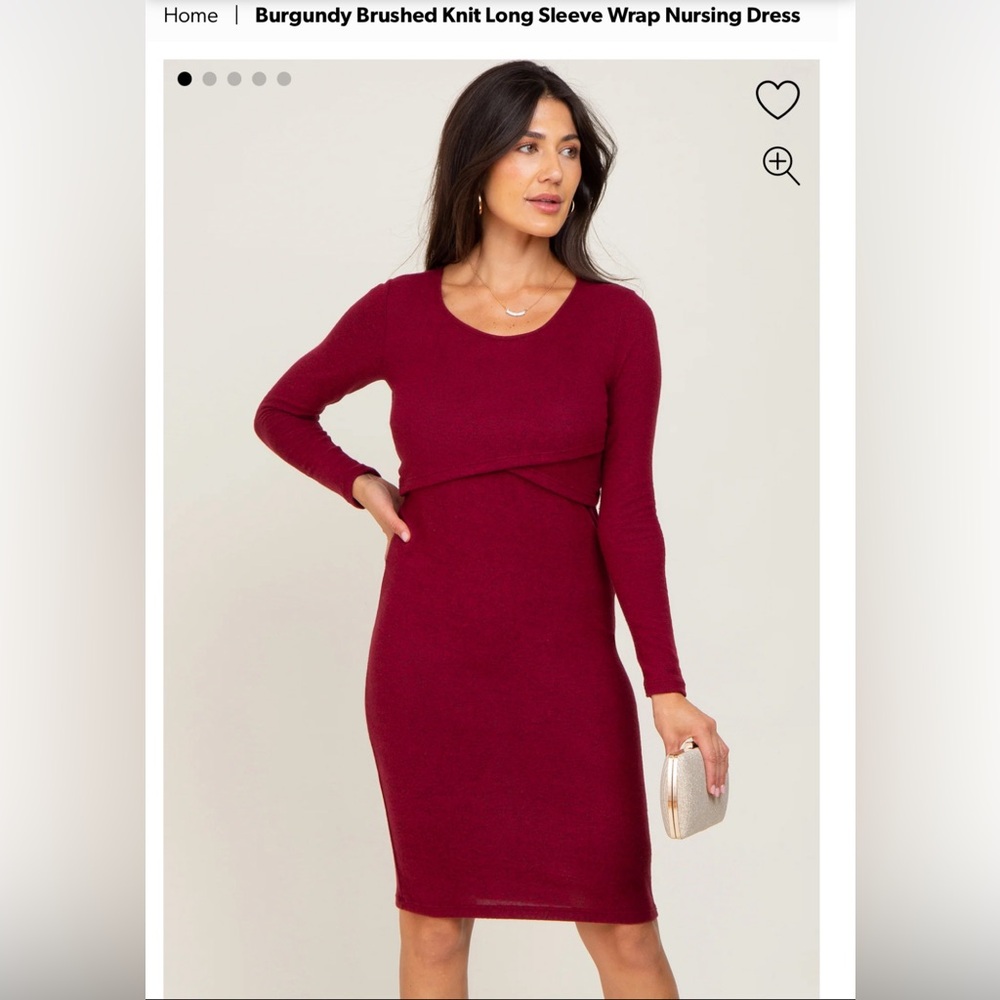 Burgundy Brushed Knit Long Sleeve Wrap Nursing Dress (Maternity)